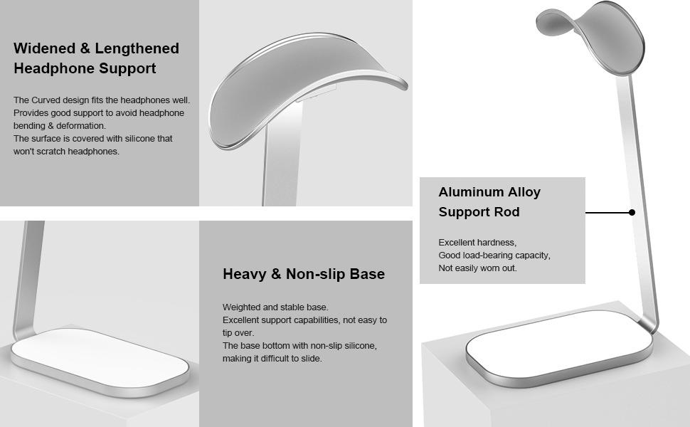 Headphone Stand for AirPods Max, Headset Holder with Aluminum Supporting Rod, Heavy Base Desk Stand Headphones Support Accessory for All Headphones