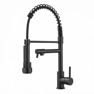 Kitchen Mixer Tap, Pull Out Sink Faucet with Dual Spray Head, 360° Swivel Single Lever Hot & Cold Mixer Tap, Stainless Steel Deck Mounted Water Tap with Ceramic Cartridge, DIY Easy Installation