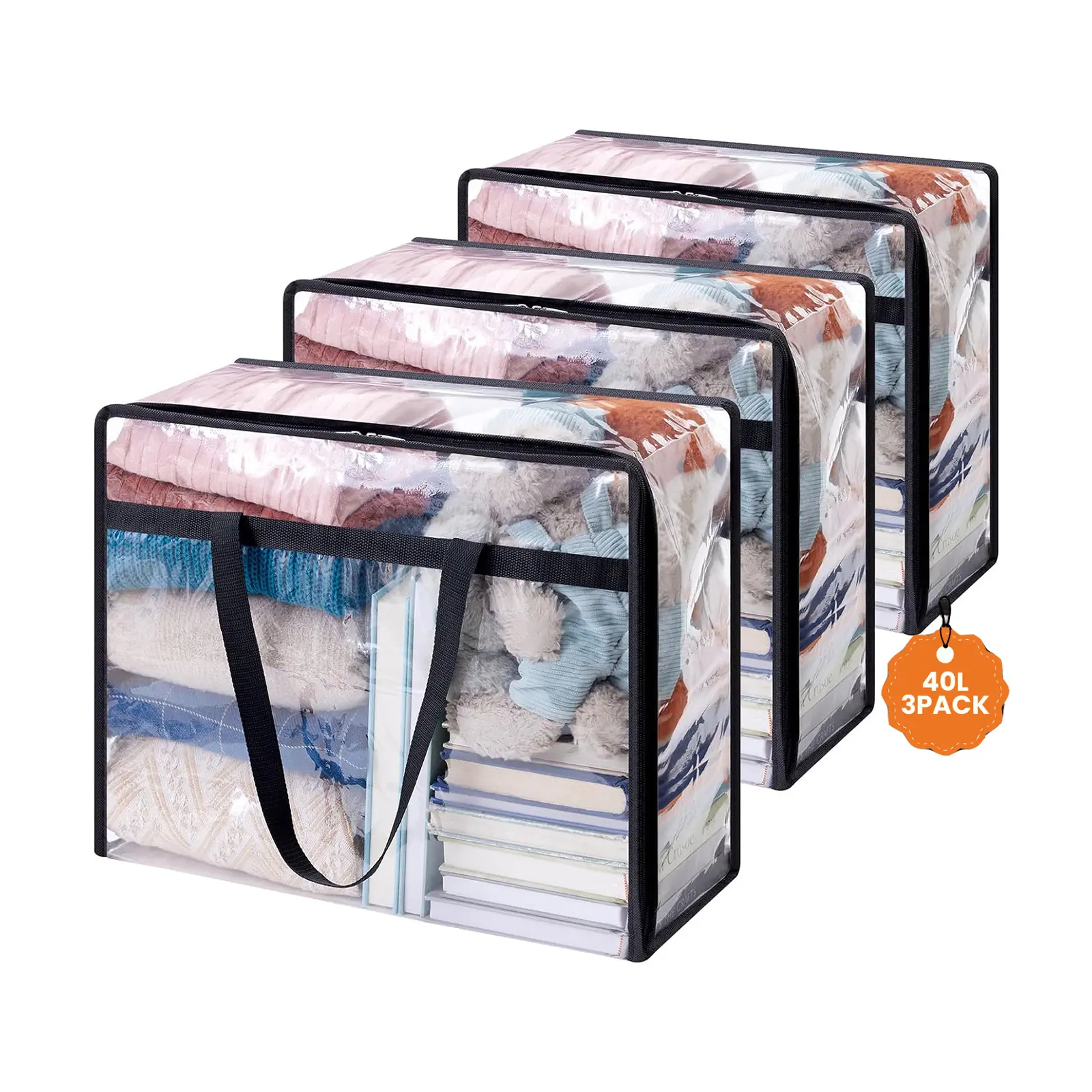 Garvee Upgraded 3 Pack Heavy Duty Clear Under Bed Storage Bins, Collapsible Vinyl Organizer, Zipper Design, Space-Saving Closet Solution, Comforters, Blankets, Clothing, Toys