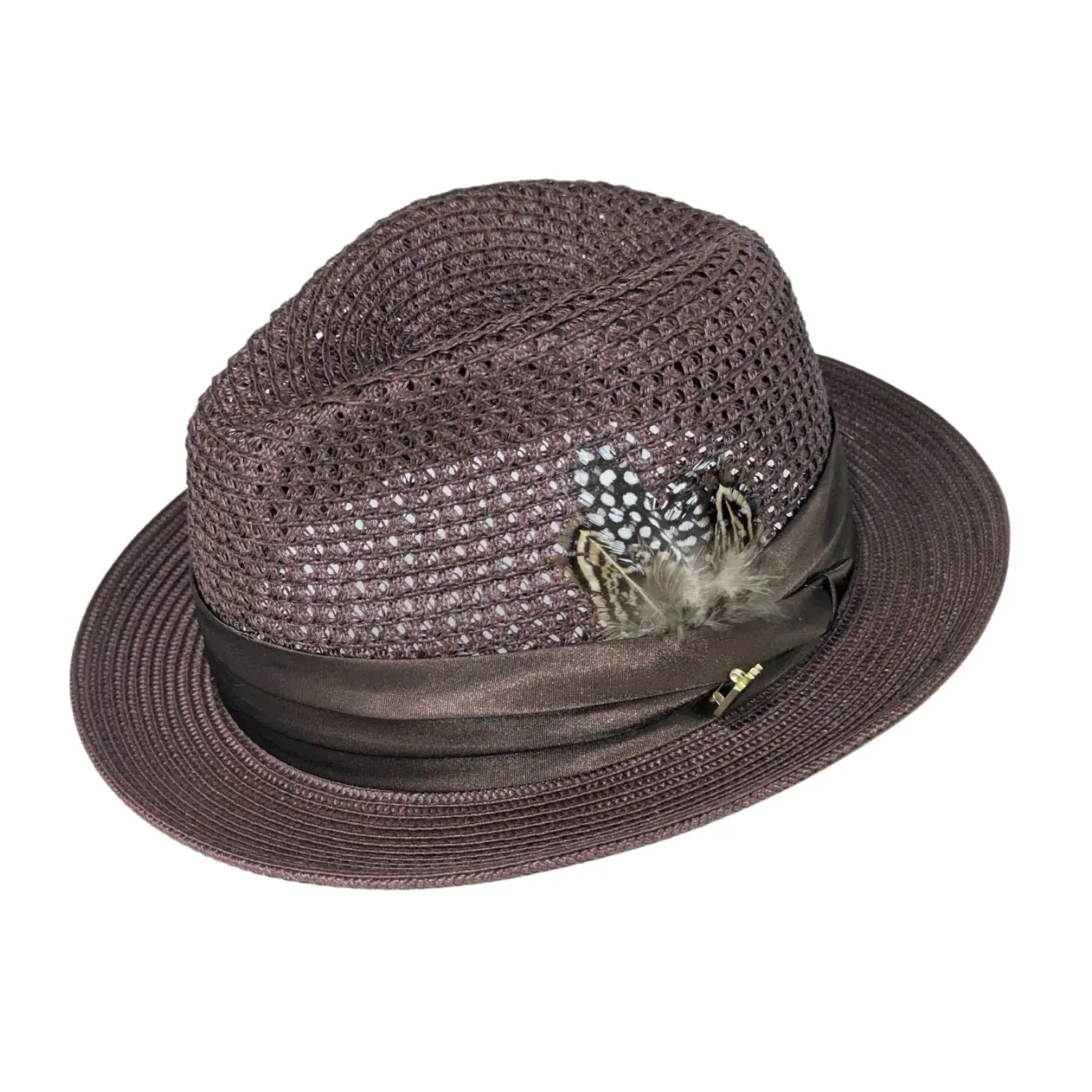 Men's Brown Mesh Fedora Hat - Montique Pinch Crown Fedora