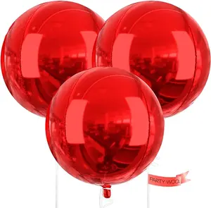 PartyWoo Red Foil Balloons 3pcs 50 Inch Large Round Foil Big Giant 4D Jumbo Inflatable Mirror Ball Mylar Balloons for Graduation Birthday Anniversary Casino Cherry Citizenship Party Decorations