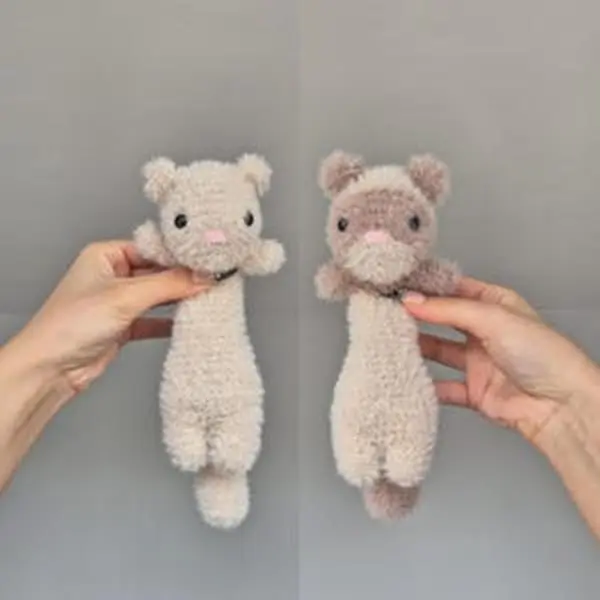 Crochet Ferret Handmade Fluffy Weighted Plushie Soft Cuddly Companion Ideal Gift Yarn Material