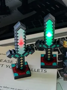 Mini Diamond Sword Glowing Feature Keychain, Minecraft, Rechargeable Color-Changing Children's Toy Pendant, Creative Holiday Small Gift