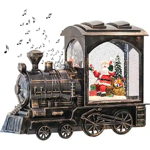 Lighted Christmas Snow Globe Lantern, Battery Operated Santa Claus Musical Train LED Water Glittering with 6H Timer, Christmas Home Decoration Gift (Copper)