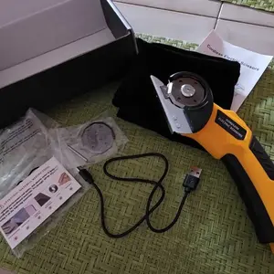 Zeleki Cordless Electric Scissors 4V – Rechargeable Heavy Duty Cutter with Safety Lock, LED Light, Long Battery Life & 2 Extra Blades | Easy-to-Use Wireless Shears for Cardboard, Packaging Yellow with Storage Bag