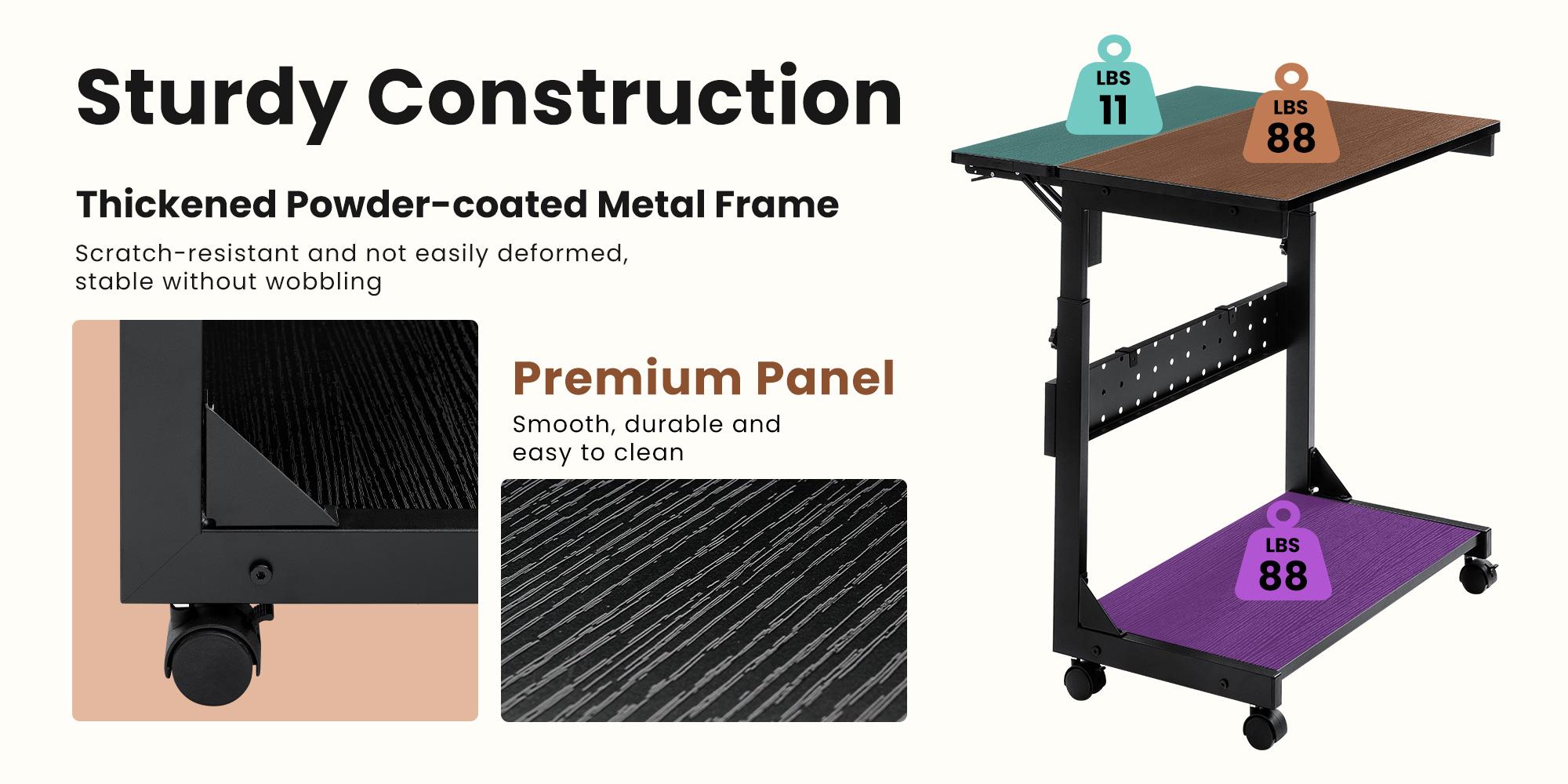 Height Adjustable PC Stand Computer Cart, Side Table with Wheels, 2-Tier Tower Stand Height Adjustable PC Stand Computer Cart, Side Table with Wheels, 2-Tier Tower Stand