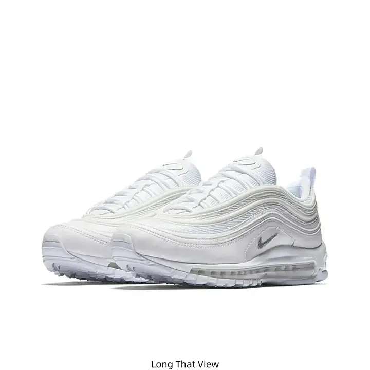 Low Top Full Air Cushion Running Sneakers Full White Smooth Leather Upper Silver Nike Swoosh Logo Full Length Visible Transparent Air Midsole White Rubber Anti-Slip Outsole Lace-Up Breathable Casual Sports Trainers for Men Women