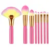 8Pcs Colorful Gradient Makeup Brushes Set, Pink Handle Rainbow Synthetic Bristles, Professional Face & Eye Cosmetic Brushes Kit for Blush Powder Eyeshadow