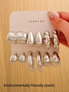 Women's Elegant Fashion Jewelry Set, Silver Color Plastic Earrings, Electroplated Sand Silver Craftsmanship, All Season Accessory