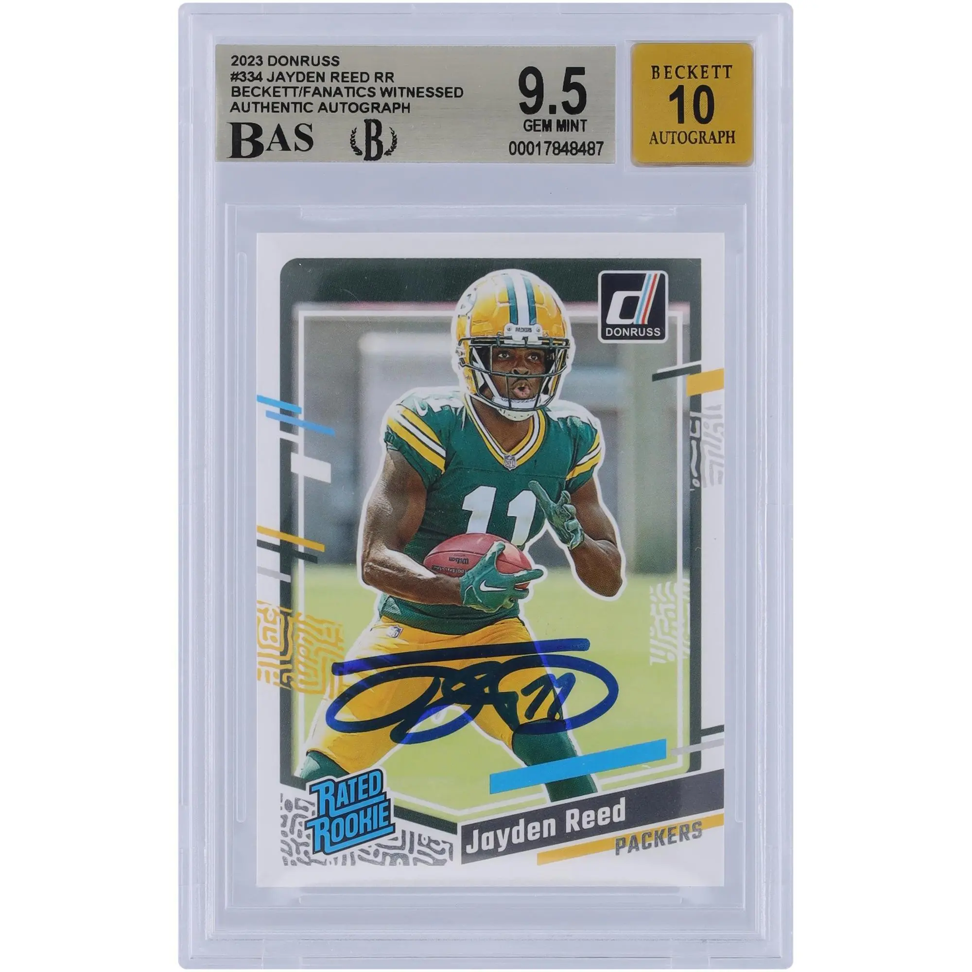 Jayden Reed Green Bay Packers Autographed 2023 Panini Donruss #334 Beckett Fanatics Witnessed Authenticated 9.5/10 Rookie Card - Fanatics Authentic Certified