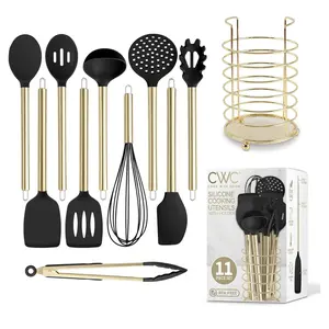 COOK WITH COLOR Silicone Cooking Utensils, Kitchen Utensil Set, Easy to Clean Silicone Kitchen Utensils, Cooking Utensils for Nonstick Cookware, Kitchen Gadgets Set with Holder, 10 Pieces