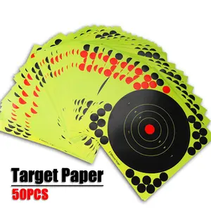 50Pcs 8 Inch Adhesive Bullseye Shooting Target Stickers, Splatter Reactive Peel and Stick Target Paper for Rifle Airsoft Archery BB Gun Hunting Practice Training