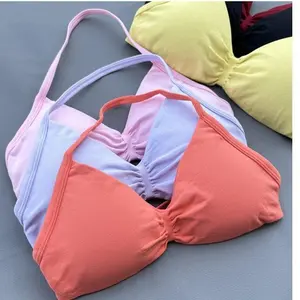DFYNE Halter Neck Sports Bra with Logo Seamless Fitness Underwear Quick-Dry Yoga Top