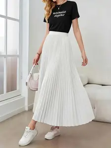 Women's Solid Color Pleated Casual Versatile Elegant Skirt for Daily, Half Skirt with Ruffles, Perfect for Everyday Wear, Stylish, Chic and Comfortable, Womenswear