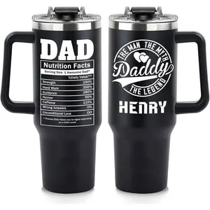 Custom Fathers Day Birthday Gifts For Dad Husband Men, Pesonalized Tumblers With Names, 40 Oz Travel Coffee Tumbler Cup Mug With Handle And Straw, Customized Dad Gifts From Daughter Son Wife