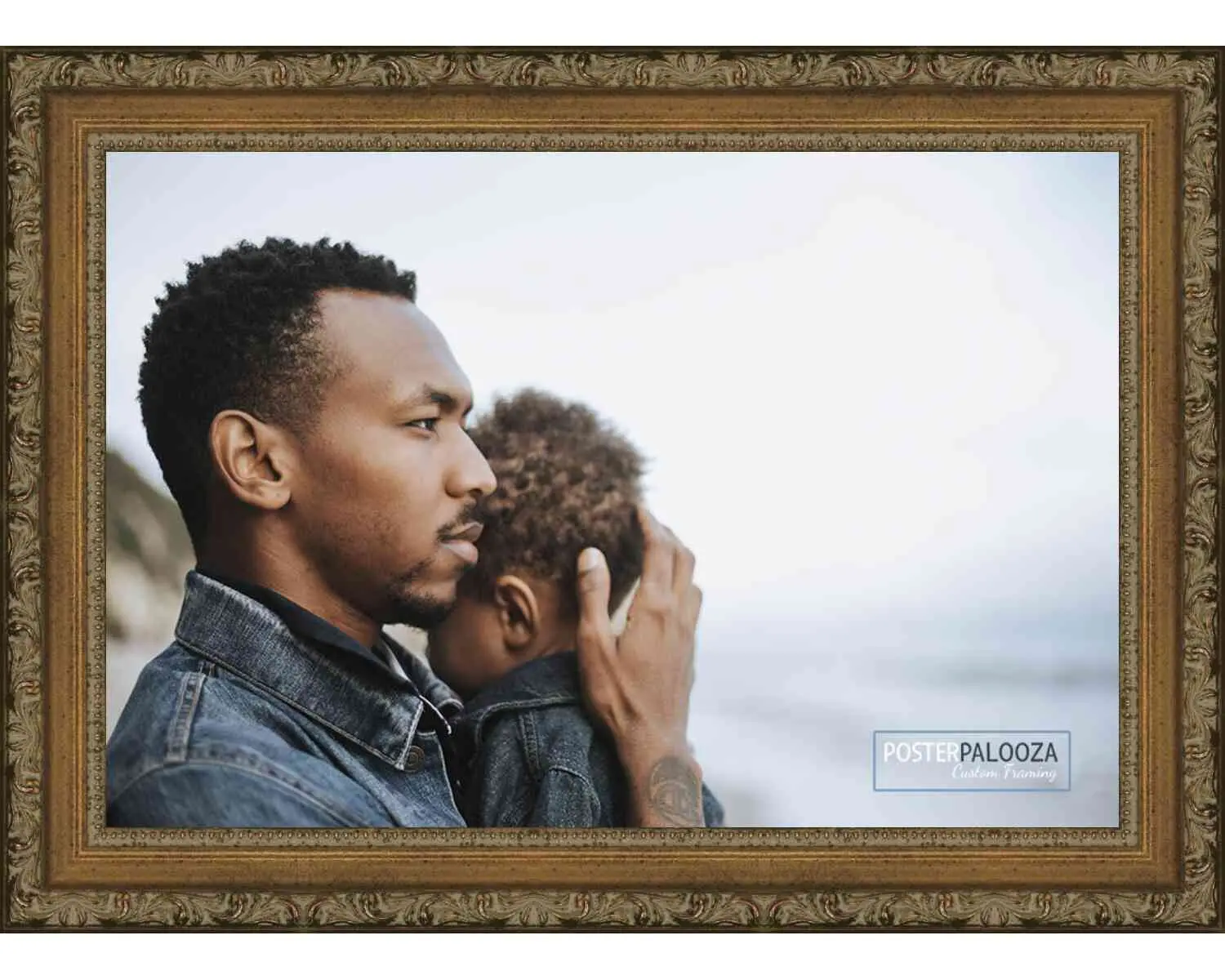 9x12 Sculpted Gold Picture Frame - UV Acrylic, Foam Board Backing, Hanging Hardware