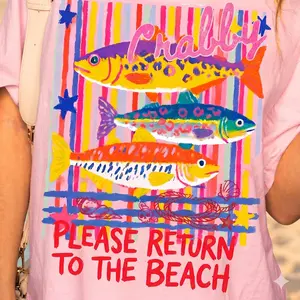 Comfort Colors® Colorful Fish School T-Shirt Design with Striped Background and Summer Elements