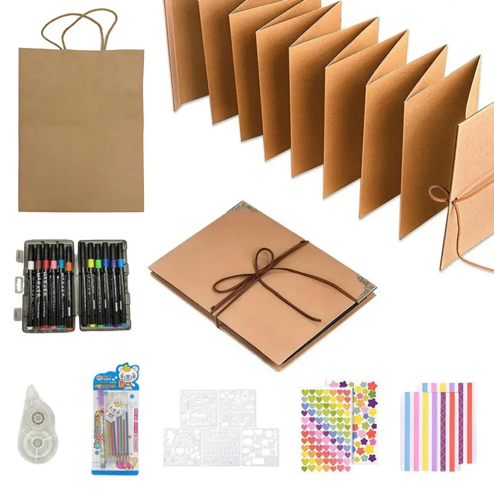 Hardcover Foldable Retro Kraft Paper Accordion Scrapbook Album - Blank Origami Photo Album with Sticker Book, Ideal for Couples, Mother's Day, Scrapbook for Boyfriend, Craft Paper