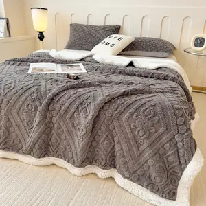 1PC,LARMPAT European Pattern Double-Layer Blanket, 3D Stylish Stereo Design, Super Soft Skin-Friendly Warm Thick Plush Fluffy Blanket, All Season Use, Suitable For Adults, Perfect For Couch, Sofa, Chair And Floor, Ideal Daily & Festival Gift Choice