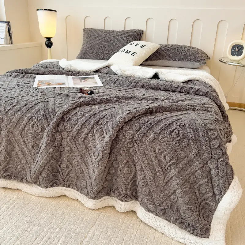 1PC LARMPAT Plaid European Pattern Double-Layer 3D Stereo Blanket - Super Soft Skin-Friendly Thick Plush Home Room Decor 1-Piece, All Seasons Use for Adults, Ideal for Couch & Gift Choice