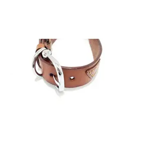 Brown Leather Dog Collar with Designed - Large