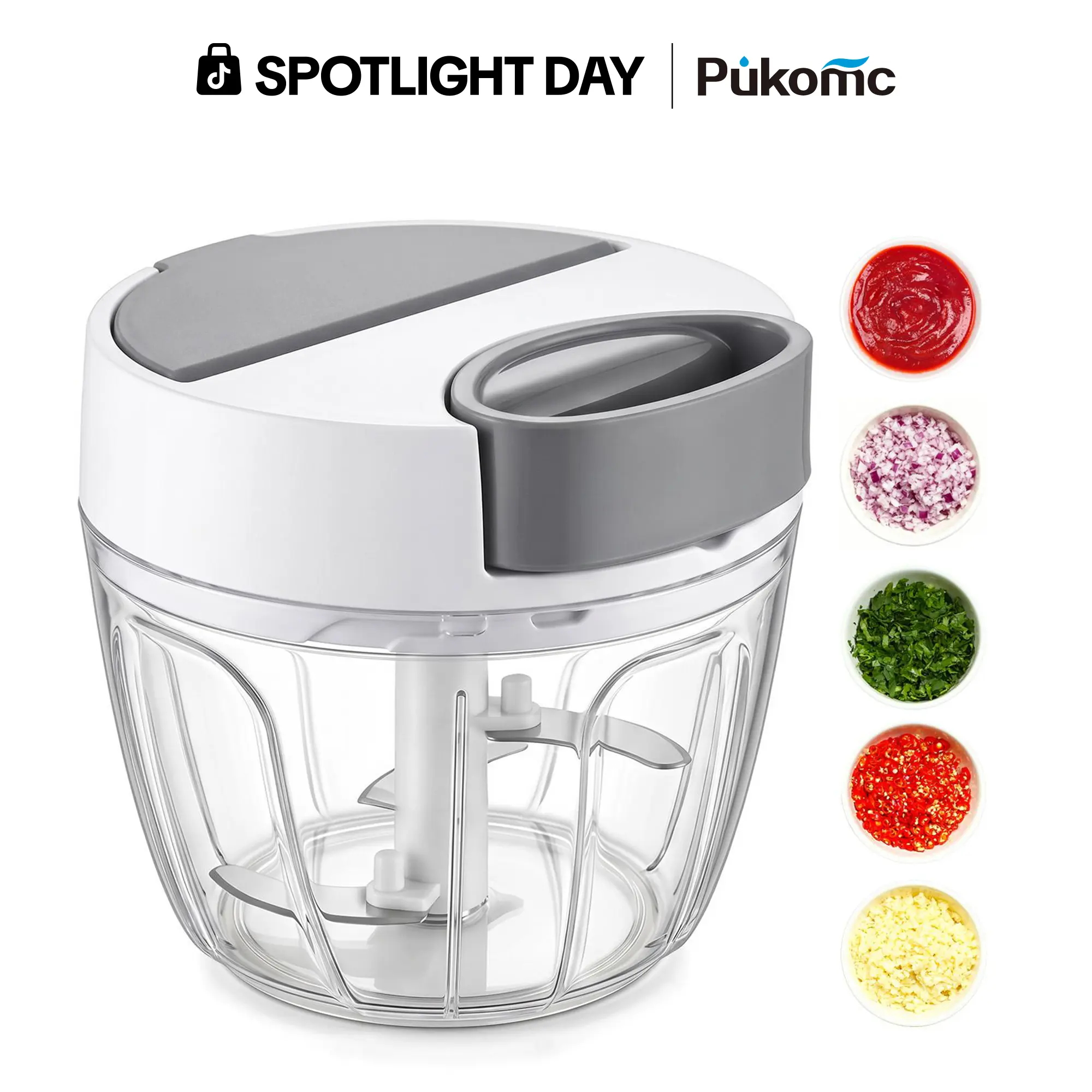 SUSTEAS Stainless Steel Cordless Manual Pull Kitchen Vegetable Chopper - Transparent Cover Home Food Processor, Mini Slicer Dicer Cutter, Washable, No Onion Tears/Garlic Smell, Mess-Free, Space-Saving for Quick Weeknight Meal Prep