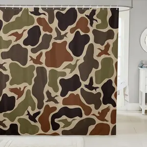 Duck Hunting Shower Curtain,Army Camo Waterproof Bathroom Accessories, Camouflage Military Bath Curtain for Bathroom Showers