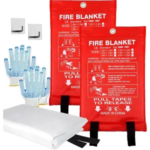 Fire Blanket 40x40 inches Fiberglass w/Gloves Hooks Whistle - Fireproof Safety for  Kitchen Restaurant House - Fire Suppression  (Fire Blanket 2-Pack)