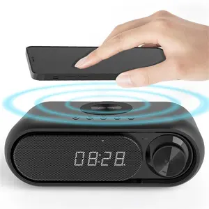 Portable Wireless Charging Speaker, Multifunctional Wireless Charger with LED Clock, Bluetooth-compatible Speaker with FM Radio, MP3 Player, Wireless Charger for Home Office, Smartphone
