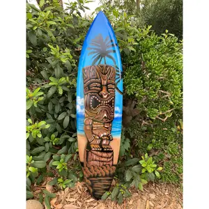 Tiki Statue Tropical Airbrushed Mango Wood Decorative Surfboard Plaque 39"