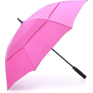 55/62 Inch UV Golf Umbrella Large Oversize Double Canopy Vented Windproof Auto Open Stick Umbrella