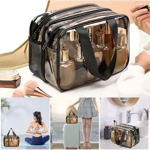 Clear Large Waterproof Clear Travel Bag for Toiletries - Transparent Makeup Bag with Double Zipper Design - TSA Compliant Carry-On for Men and Women