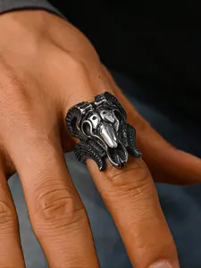1pc Stainless Steel Gothic Retro Goat Skull Pattern Personalized Men's Ring Gift Jewelry Exquisite Trendy Ring