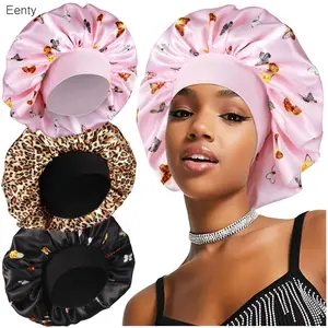 Eenty 3 Pack Satin Bonnet Silk Hair Bonnet for Sleeping, Sleep Bonnets for Women Large Wide Soft Band Sleep Cap for Curly Hair Braids