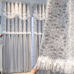 1pc Elegant Floral Embroidered Curtains,skirt valance Full Light Blocking Drapes with Blackout Lining, Polyester Fiber, Ring Top, All Seasons Decor