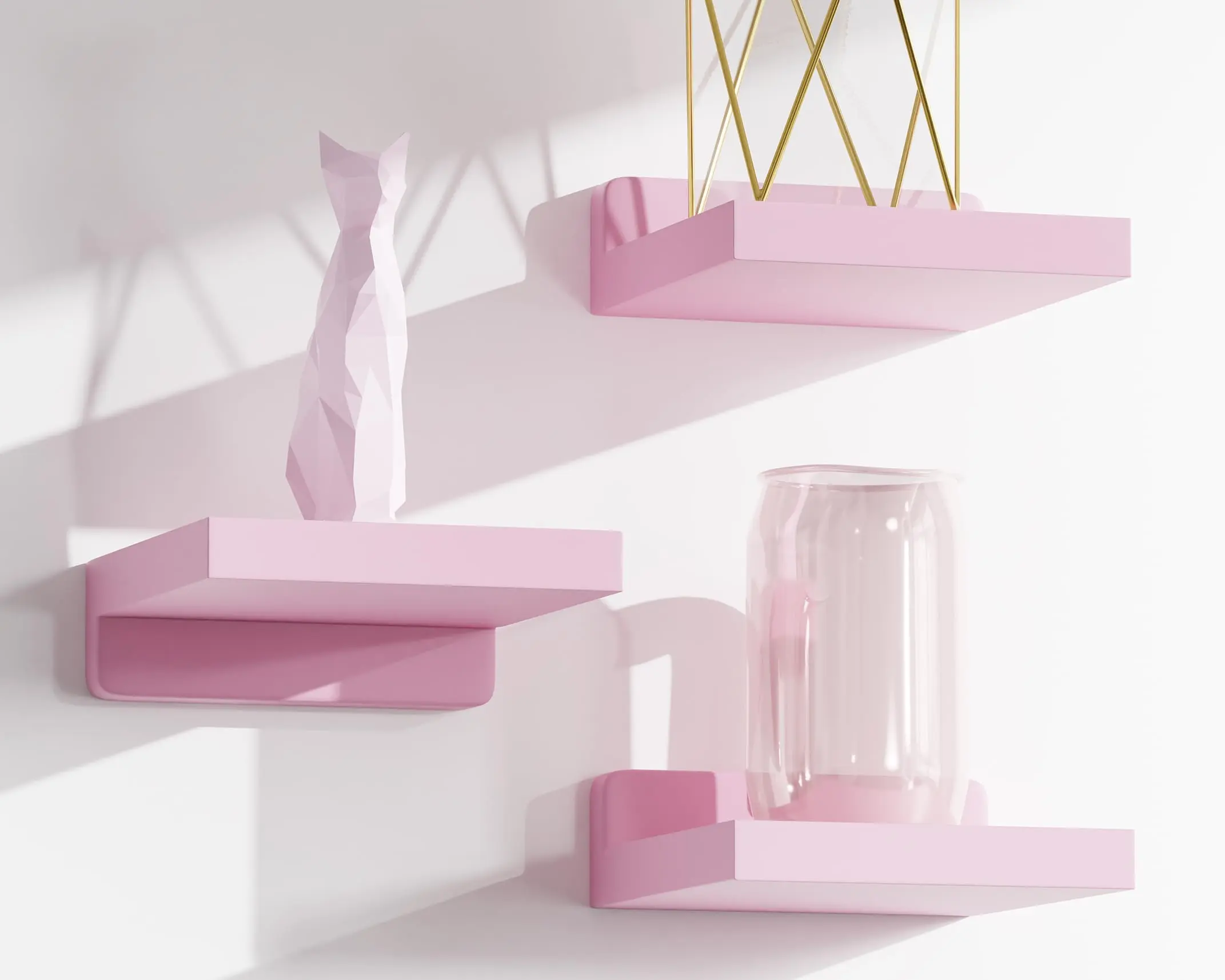 Small Floating Shelves Mini Shelves Hanging Display 5 Inch Wall Shelf for Bathroom, Living Room, Bedroom - 3 Pack with 2 Types of Installation - Light
