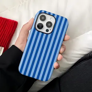 Simple and stylish blue striped pattern protective phone case Cover for iPhone 17 16 15 14 13 12 11 X XS XR Pro Max Plus Air series, the perfect birthday and new year gift for friends, family and loved ones