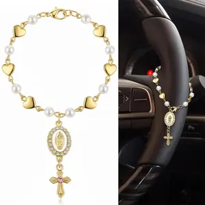 Steering Wheel Rosary Charm, Car Interior Accessory, Trendy Car Ornament for Dashboard or Rearview, Unique Religious & Decorative Gift for Car Lovers, Stylish Vehicle Decor outdoorfun