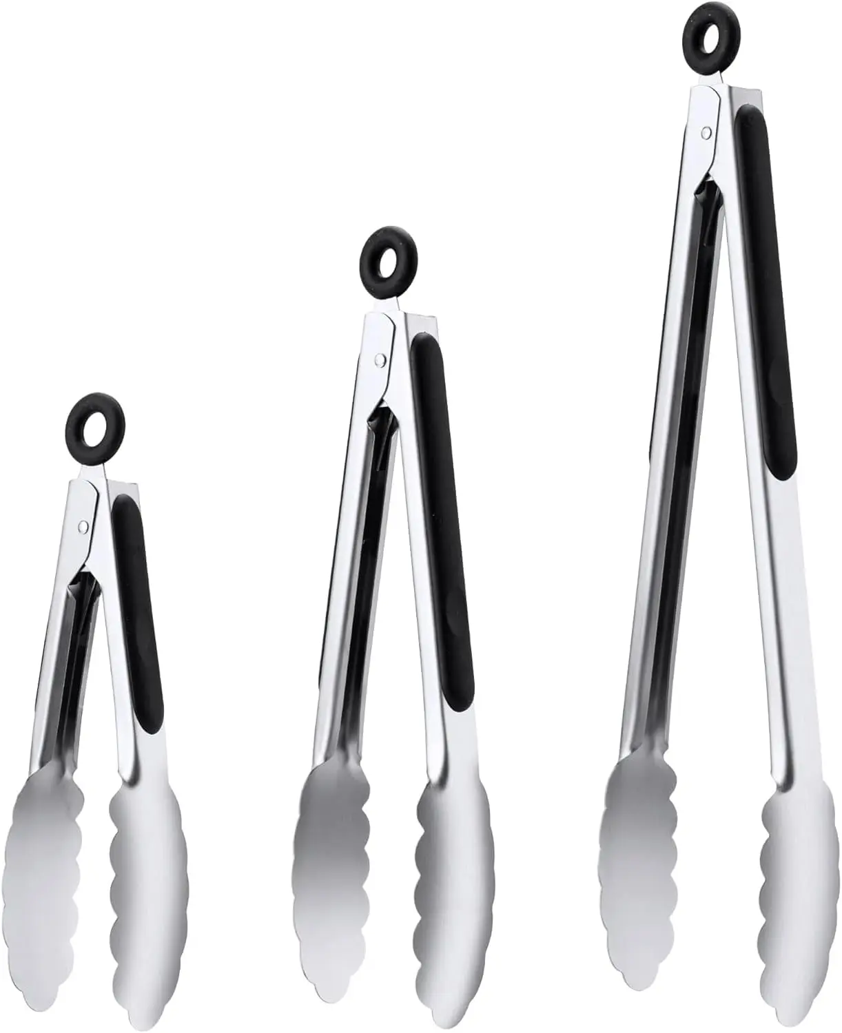 Stainless Steel Tongs Set, Food Grade Stainless Steel Kitchen Tongs, Heat Resistant 600 Degrees, for Cooking, BBQ Barbecue, Grilling, Buffet, Serving (7"+9"+12")