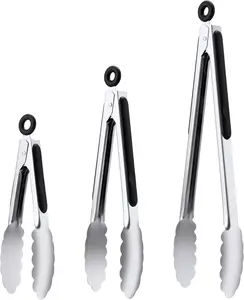 Stainless Steel Tongs Set, Food Grade Stainless Steel Kitchen Tongs, Heat Resistant 600 Degrees, for Cooking, BBQ Barbecue, Grilling, Buffet, Serving (7"+9"+12")