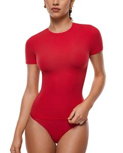 INLYRIC Inbarely Single Layer Short Sleeve Top See Through Soft Lightweight Stretchy Bodysuits for Summer Workouts
