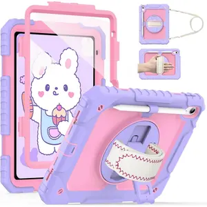 Case for iPad 11-inch (A16) 2025/ iPad 10th Generation 2022 (10.9 inch) with Screen Protector, 11th Case with 360 Degree Rotating Stand/Shoulder Strap/Pencil Holder, Light Purple+Pink