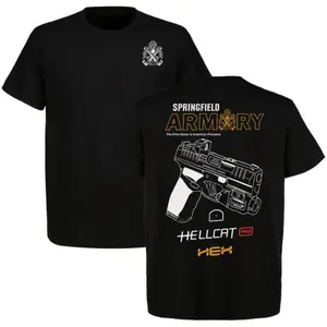 🇺🇸 Springfield Armory Hellcat Pro Graphic Tee Fashion Shirt, 100% Cotton Tactical Gear T-Shirt for Men Women, Retro American Streetwear Tee, Soft Breathable Unisex Crewneck Casual Top, Classic Outdoor Tactical Style Shirt, Everyday Summer Gift