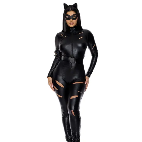 Forplay Women's Halloween Distressed Feline 4-Piece Women's Comic Book Character Costume
