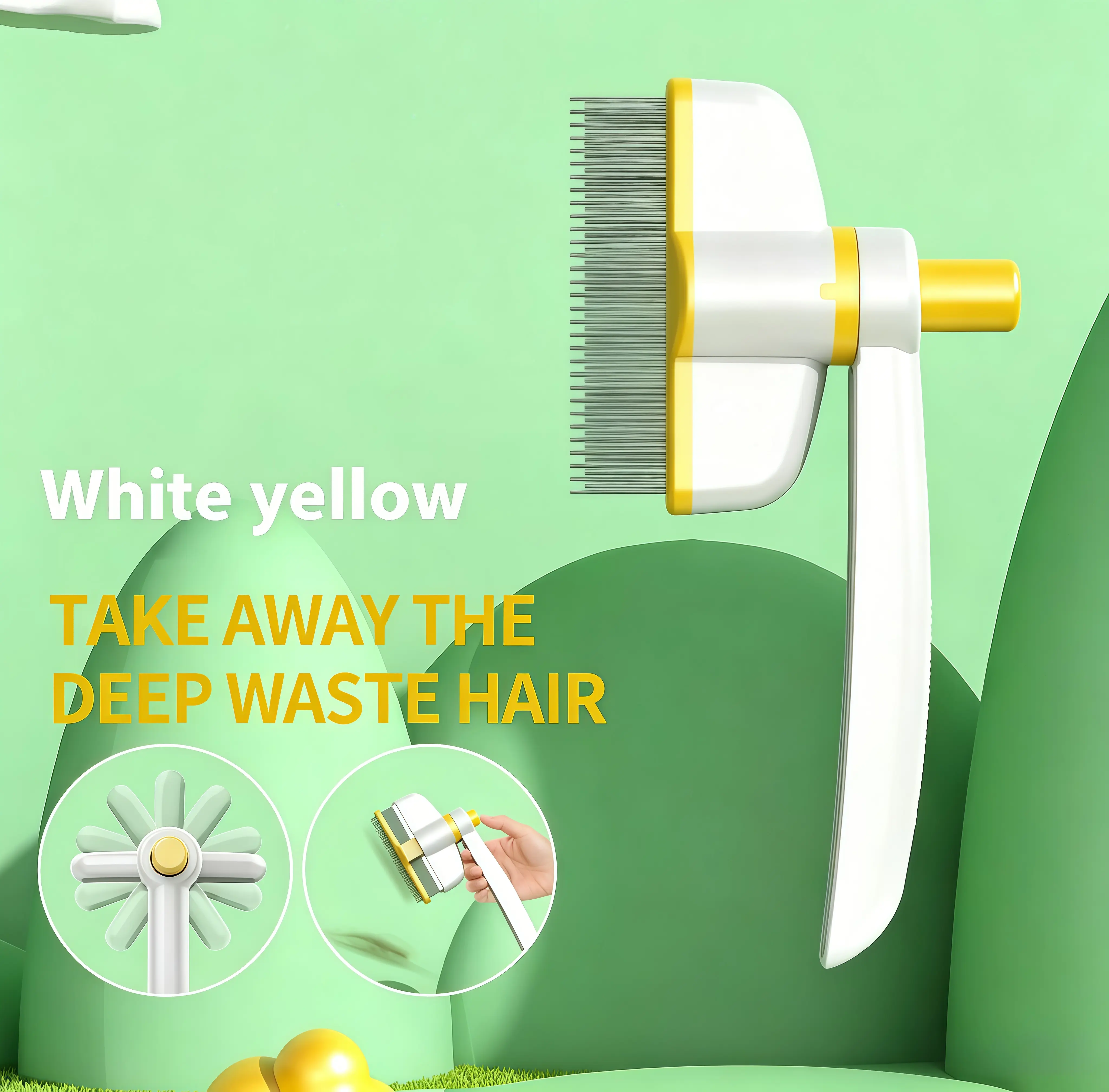 360° Rotatable Self-Cleaning Pet Grooming Brush - 1-Button Deep Undercoat Hair Removal Tool for Long/Short Hair Cats & Dogs, 1 Size for Belly, Back, Legs