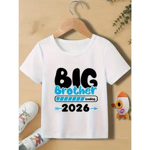 Boys' Big Brother 2026 Loading Graphic T-Shirt - Cute Pregnancy Announcement Outfit, Soft Breathable Short Sleeve Round Neck Tee with Loading Bar Design for Sibling Reveal, Spring Summer Casual Wear & New Brother Gift (Easy-Care Machine Washable) (3-13Y)