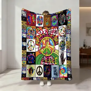 Love and Peace Theme Flannel Blanket, Soft and Warm, Lightweight, No Pilling, Ideal for Living Room, Bedroom, Pet Comfort, Holiday Gift