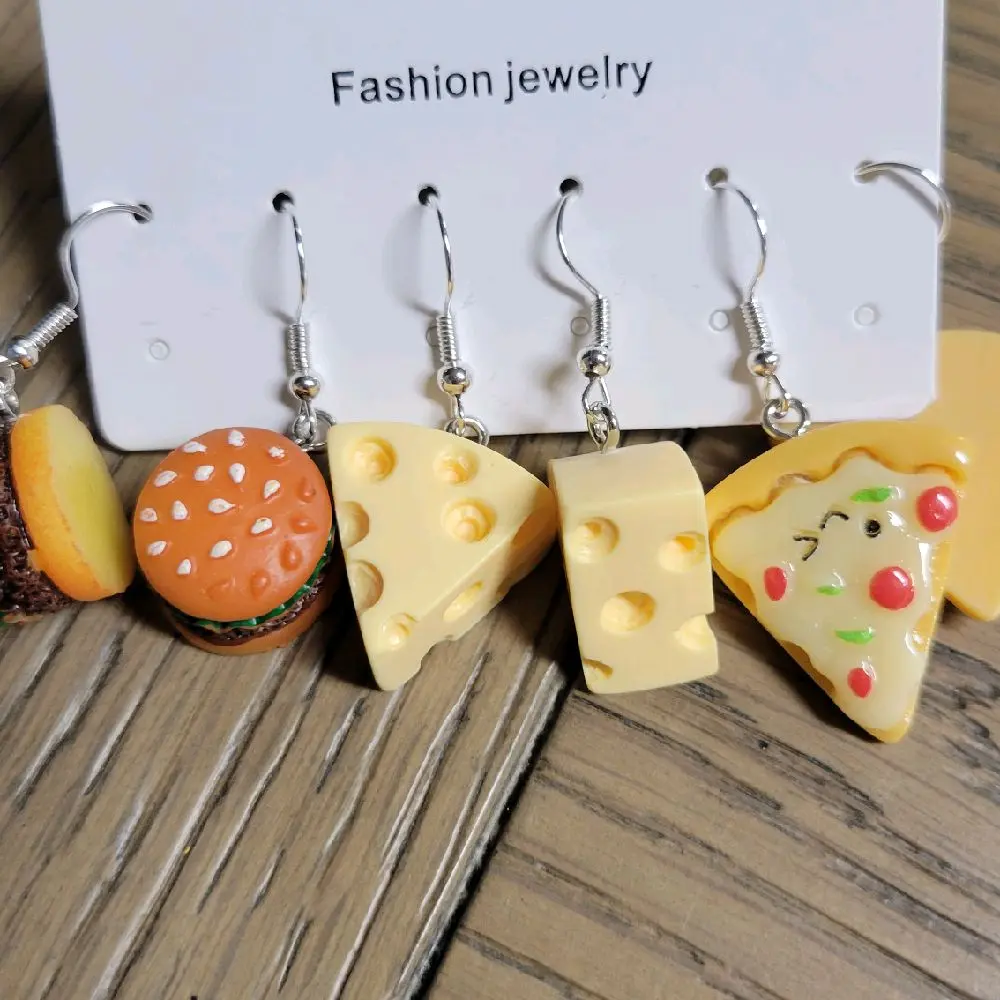 Food Earrings - Hamburger, Pizza & Cheese - Unique Design for Food Lovers