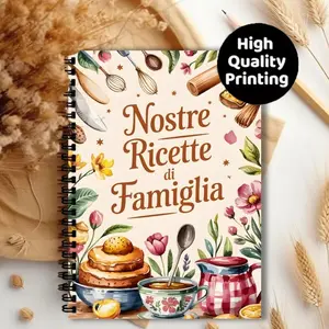 1 piece, 8.3*5.5 inches, Italian recipe book, kitchen notebook, the perfect gift for home cooks to record favourite recipes, includes cooking tools, floral patterns, and watercolor designs