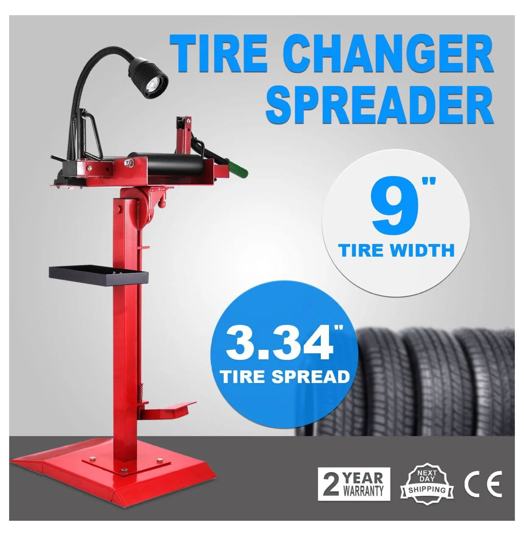 Tire Spreader Manual Car Truck Tire Changer Repair Tool - 9 Inch Wide Tire Sidewall Repair, Adjustable LED Light, 360 Swivel Platform Default